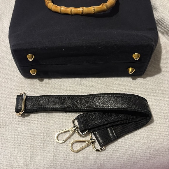 Keeks & Brie Navy Blue with Bright Pink Ribbon Handbag Satchel - Picture 10 of 11